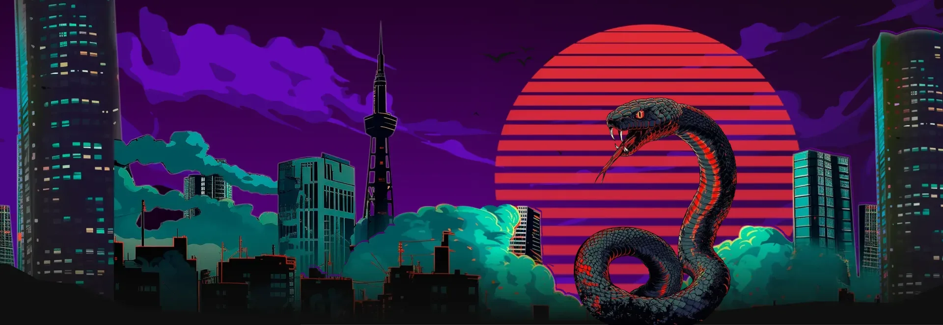 Skyline neon di Tokyo con il serpente di Wild Tokyo casino